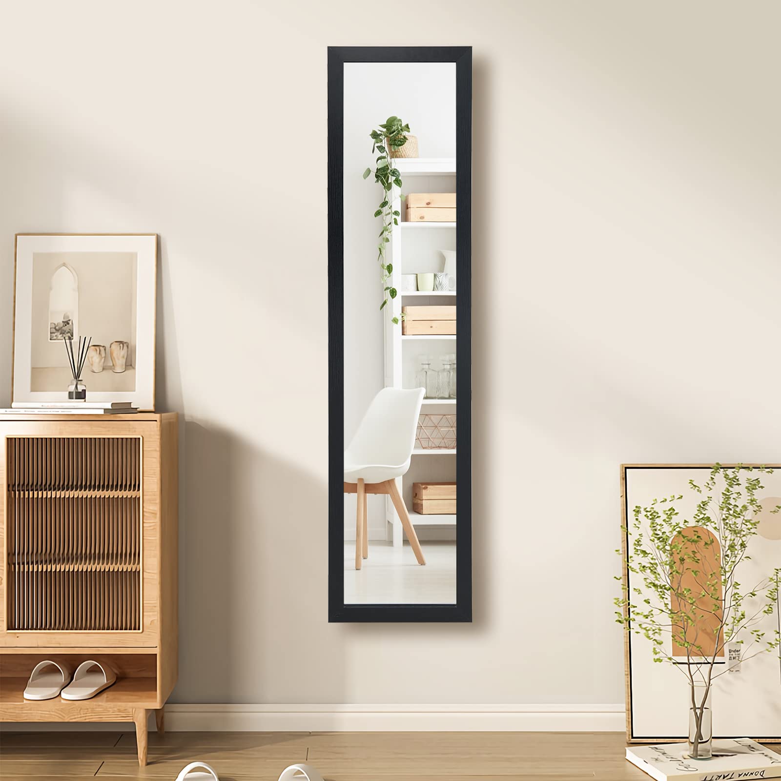 GIANTEX Miroir sur Pied Mural Design 2 en 1 Cadre en Bois 37 x 155 cm Noir
