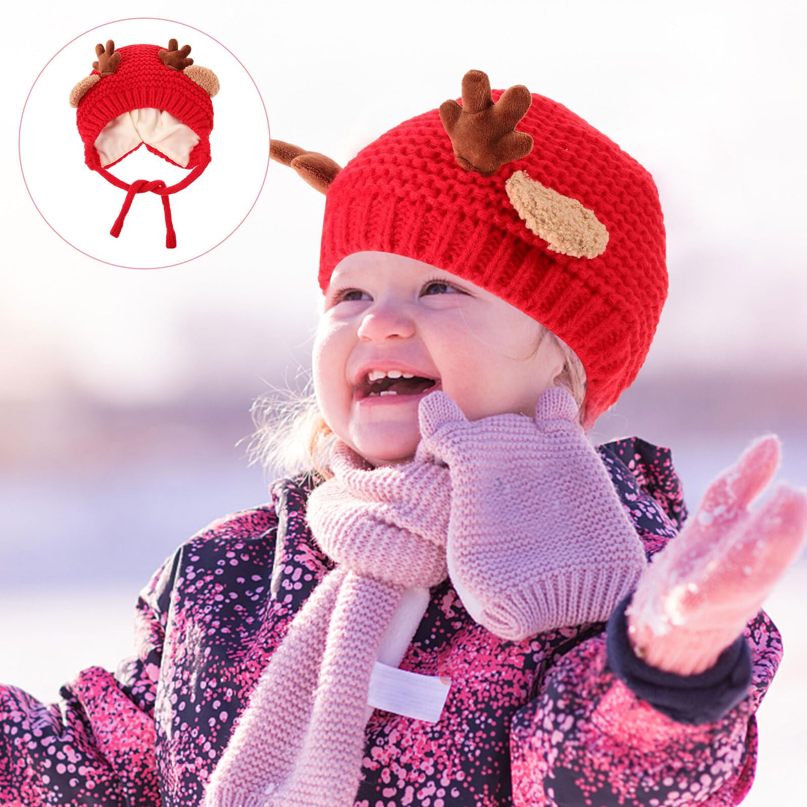 iplusmile Bonnet Tricoté Laine pour Garçon Fille Hiver Chaud et Respirant avec Motif de Cerf Bonnet Doux et Épais pour Ans Couvre-Chef Automne et Noël Rouge