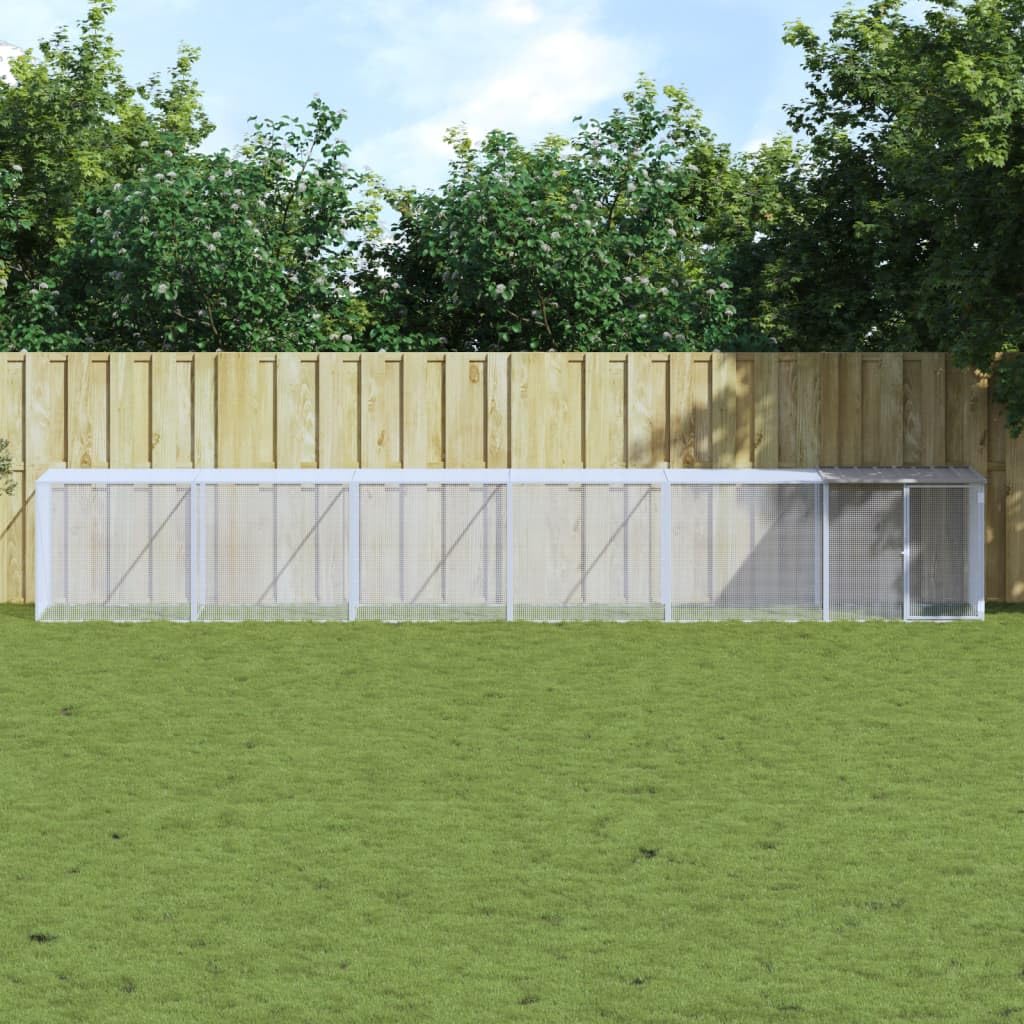 ARKEM Gabbia Polli Tetto Grigio Chiaro 603x98x90 cm Acciaio Zincato,Recinto per Cani da Giardino, Gabbia per Conigli, Recinto per Animali Domestici, Gatti, Cuccioli, Porte con Chiavistello e Parasole,