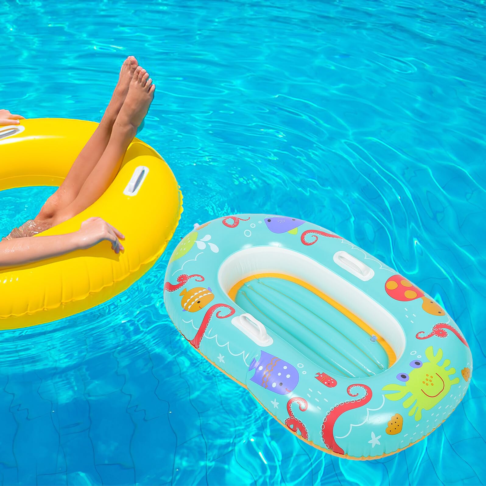 Barca Gonfiabile per Ragazzo Ragazza Pvc con Maniglie, Cartone Animato | Festa Estiva, Leggero per Attività Acquatiche, Piscina, Stile Giocoso per Ragazzo Ragazza Piccoli
