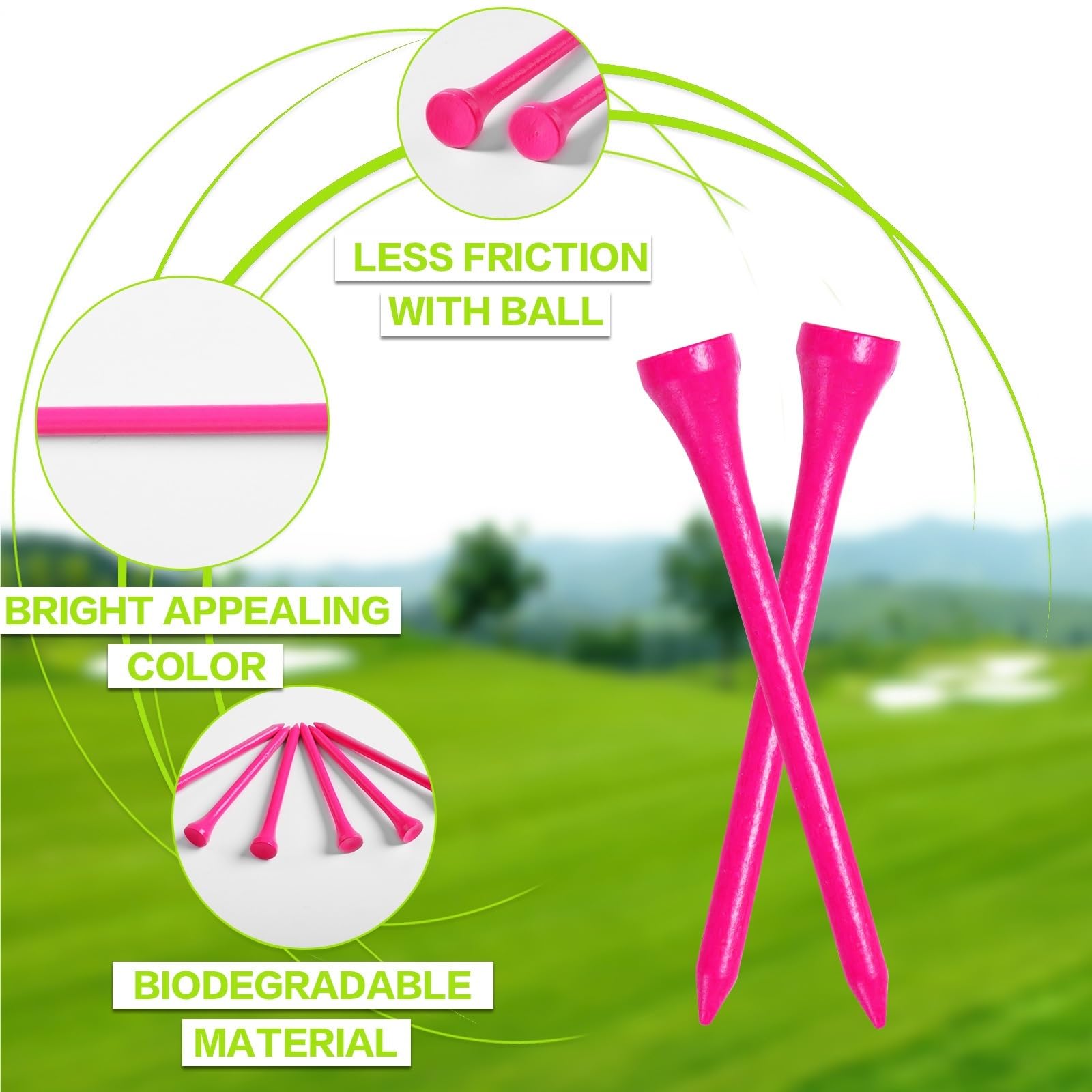 Premium-Golf-Tees, Wood Tall Golf-Tees, Rosa, Großpackung, 250–2000 Stück