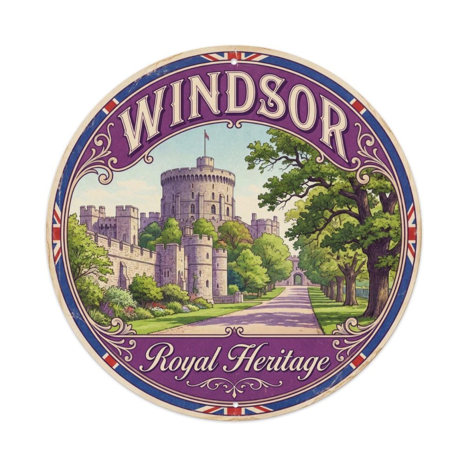Vintage Travel Windsor England Royal Metal Tin Sign Plaque Wall Decor for Cafe, Club, Garden Round Metal Poster 8x8Inch