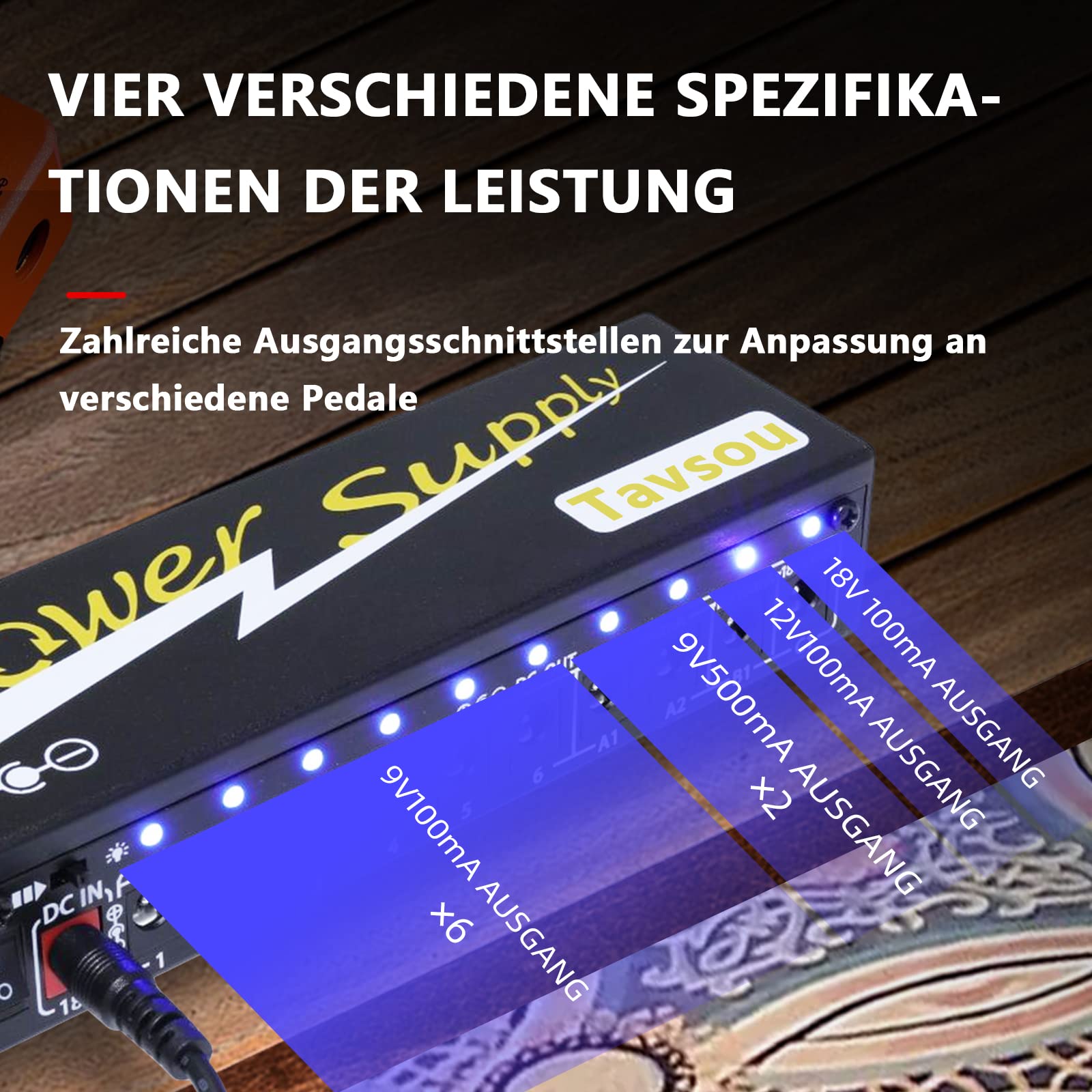 Netzteil für Gitarren-Effektpedale 10 isolierter DC-Ausgang 9V/12V/18V mit separatem Kurzschlussschutz EU Adapter