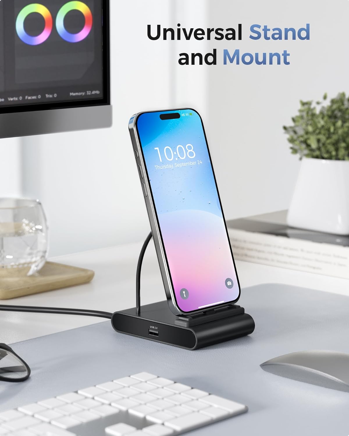 Cable Matters 5-in-1 iPhone 16/15 USB C Hub HDMI 4K@60Hz, iPad Docking Station with Gigabit Ethernet, USB-A 3.2 Port, 100W PD, USBC Hub Stand for iPhone 16/15 Pro Max, iPad Pro, Galaxy S23 Ultra