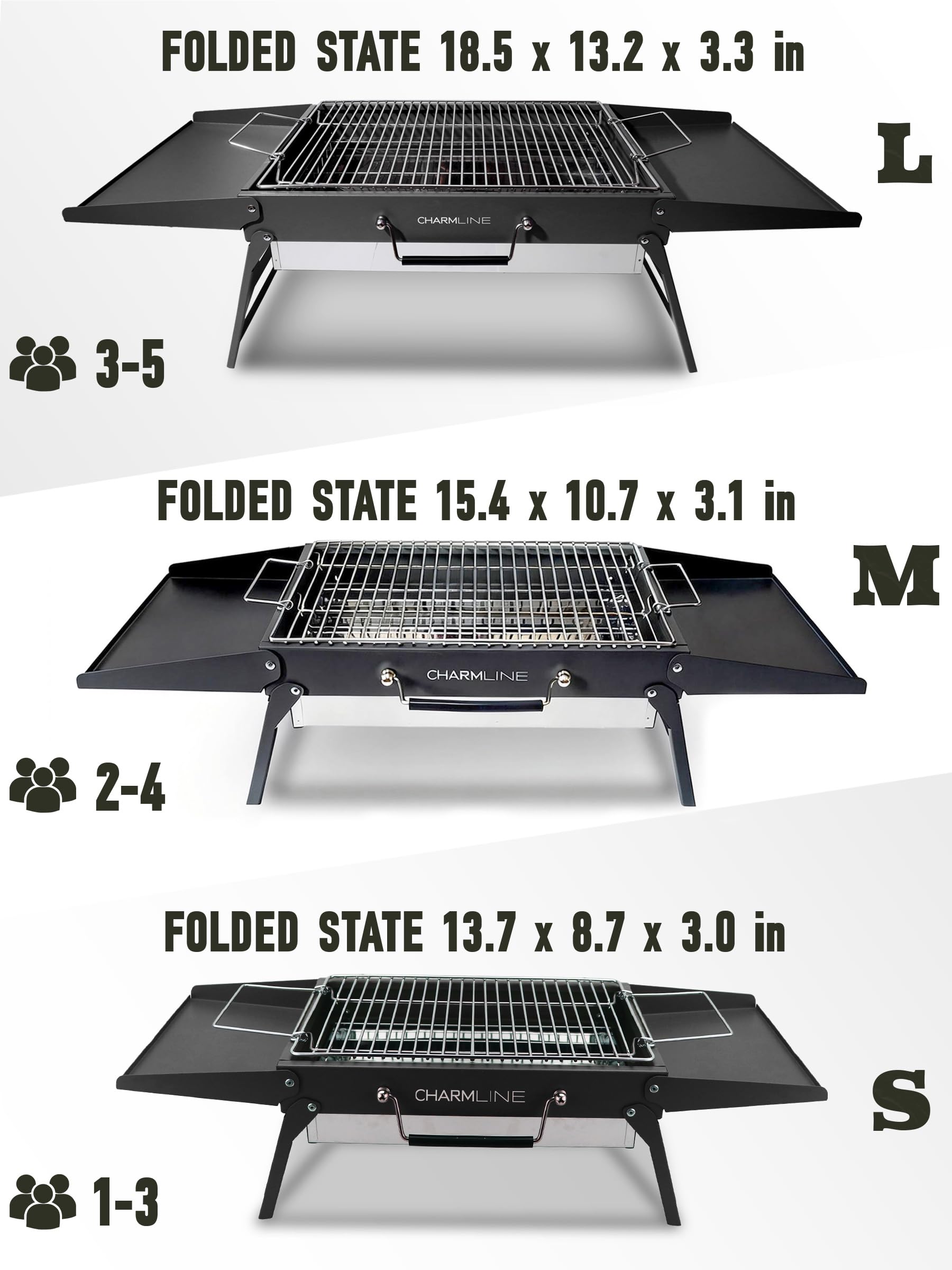 Charmline 35x23cm Foldable Portable Holzkohlegrill, Kleiner Campinggrill Holzkohle, Picknickgrill Grill, BBQ Grill für Outdoor, Geeignet für Gärten, Strände, Rasenflächen und Tischplatten, Schwarz