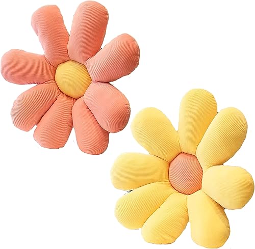 Tanha Paquete de 2 almohadas de margaritas de 23.7 pulgadas, almohada de flores, cojines de piso de flores, almohada en forma de flor, lindas