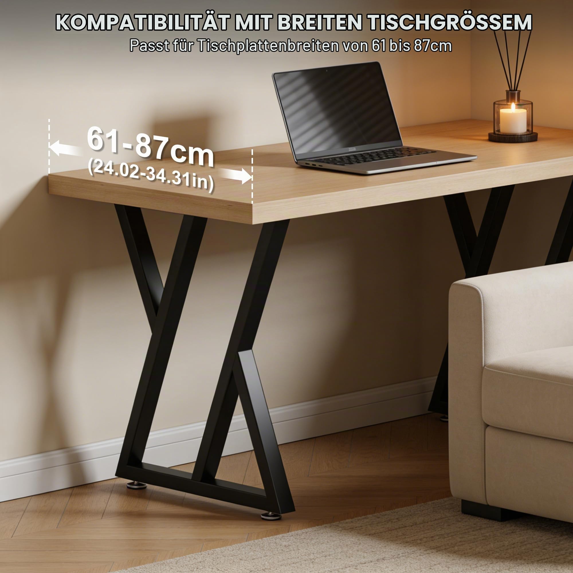Tischbeine Metall Schwarz, 70 x 61cm, Schreibtisch Rahmen, DIY möbelfüße, Tischbeine 70cm Schwarz Quadratische Form, 2 Stück