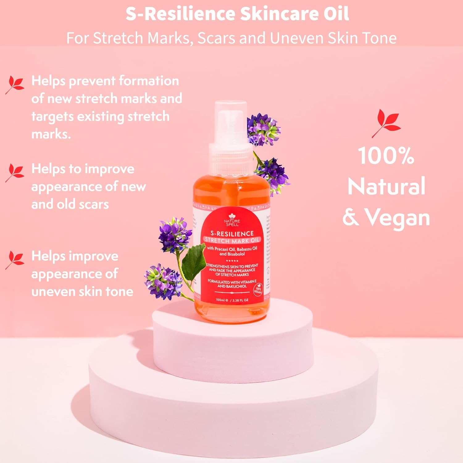 Nature Spell Stretch Mark Body Oil, Strengthens Skin Elasticity & Helps With the Appearance of Stretch Marks and Scars - Image 3