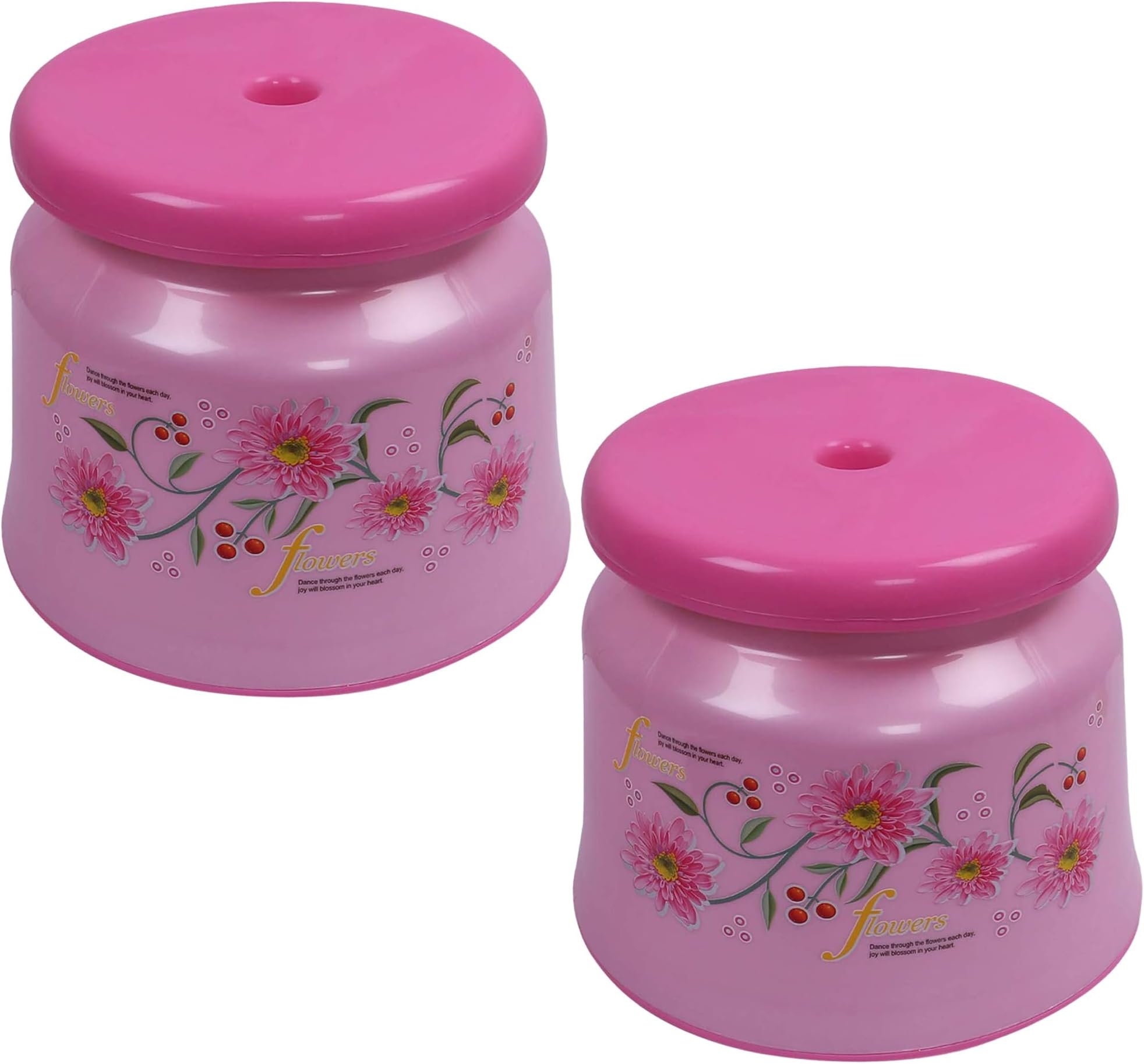Kuber Industries Pack of 2 Bathroom Stool | Plastic Stool for Bathroom | Stool for Sitting | Anti -Slip with Strong Bearing | Patla for Toilet | Printed Design | Pink