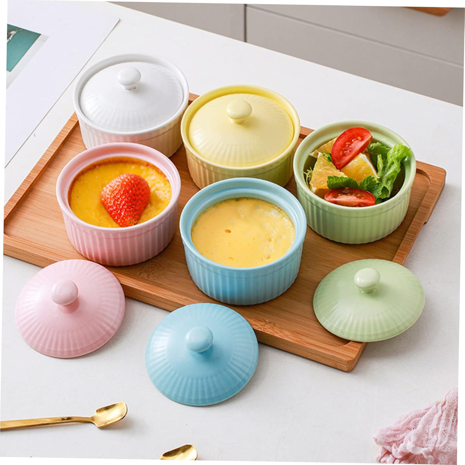 1pc Ceramic Baking Bowl Lid Double-skin Pudding Steamed Dish for Home Restaurant and Buffet Use Bright for Serving Desserts