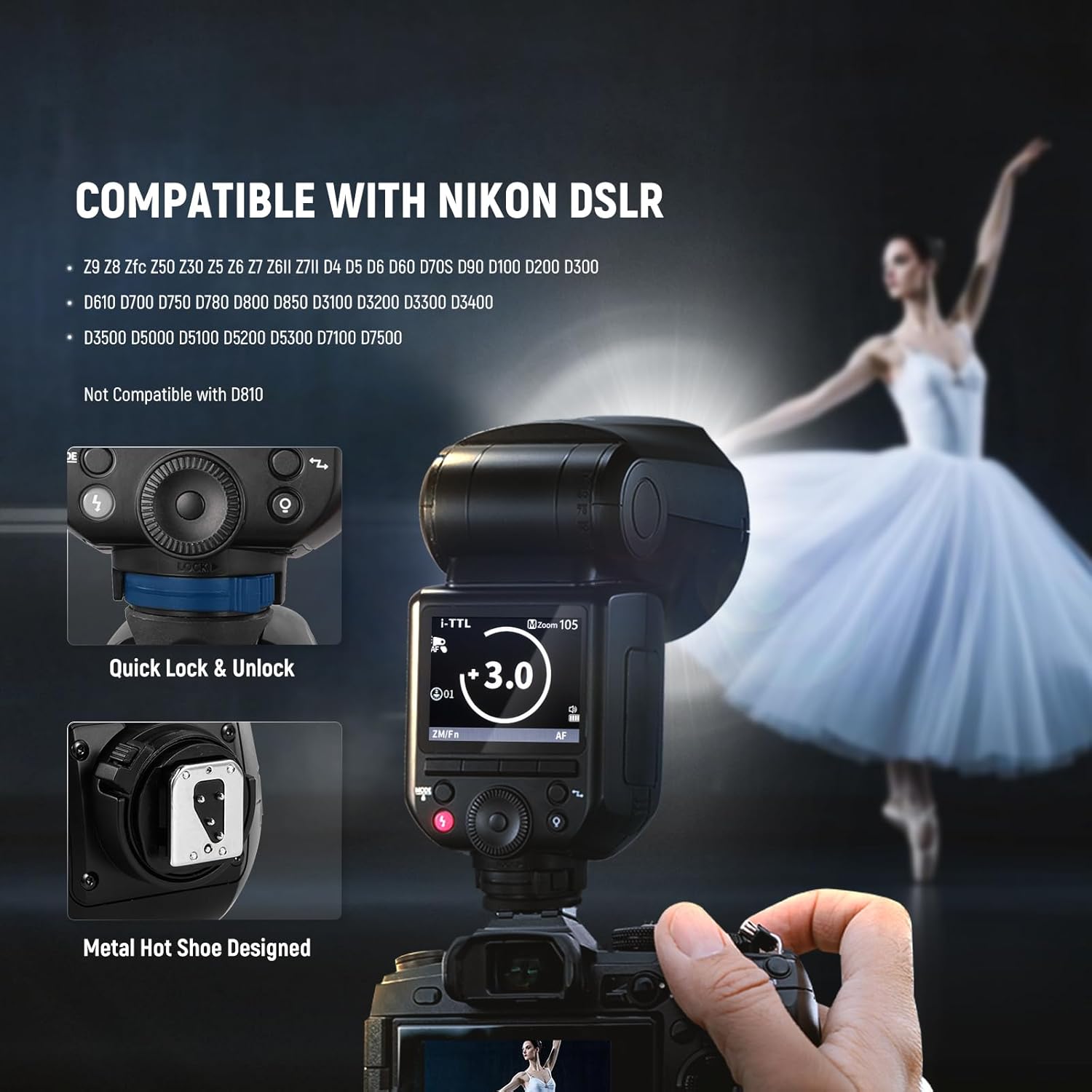 NEEWER Z2PRO-N 2.4G TTL Round Head Flash Speedlite Compatible with Nikon, Wireless Compatible with Godox, 76Ws 1/8000s HSS, Upgraded UI, TTL/M TCM Switch, 7.2V/3000mAh Battery, 600 Full Power Flash