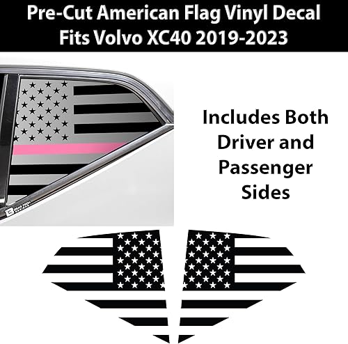Miniatura 2 de BOGAR TECH DESIGNS Precut Quarter Window American Flag Vinyl Decal Sticker Compatible with Volvo XC40 2019-2023, Pink Line