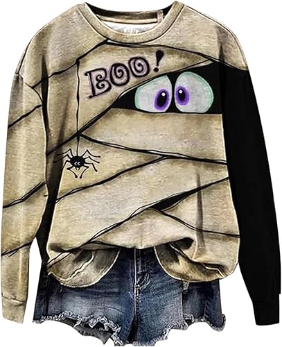 Uscharm Sudaderas de manga larga con diseño de araña, con diseño de ojos espiados, con bloques de color, estilo casual, cuello redondo, camisetas