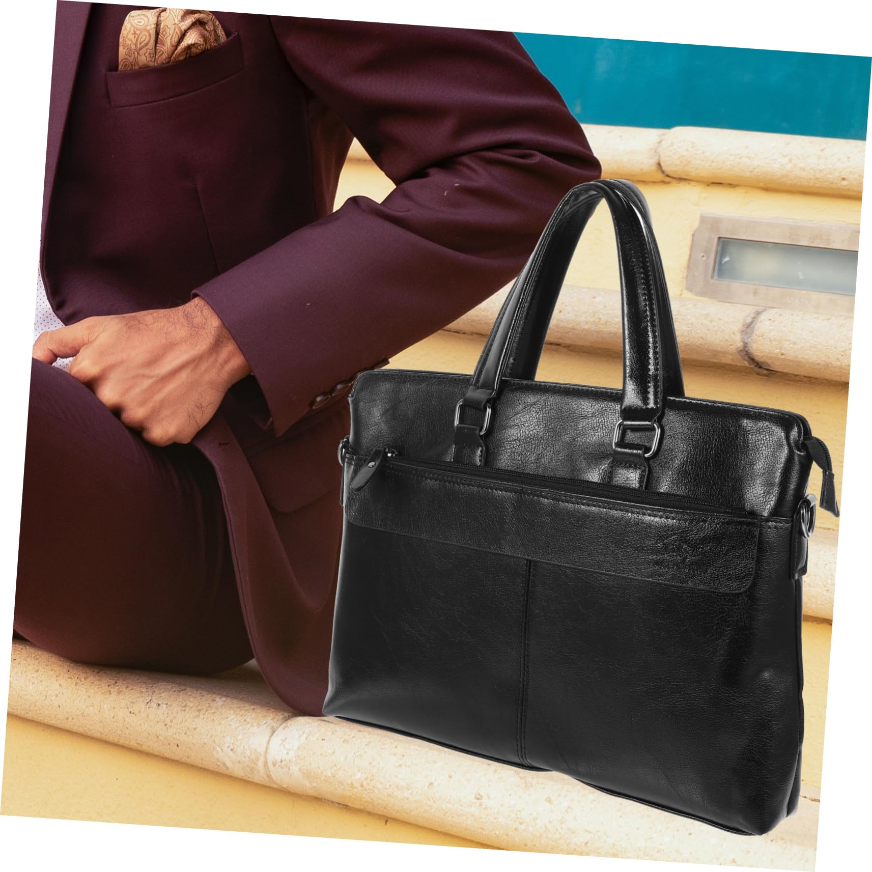 Aktentasche aus Pu Leder für Herren, Business Handtasche Schwarz