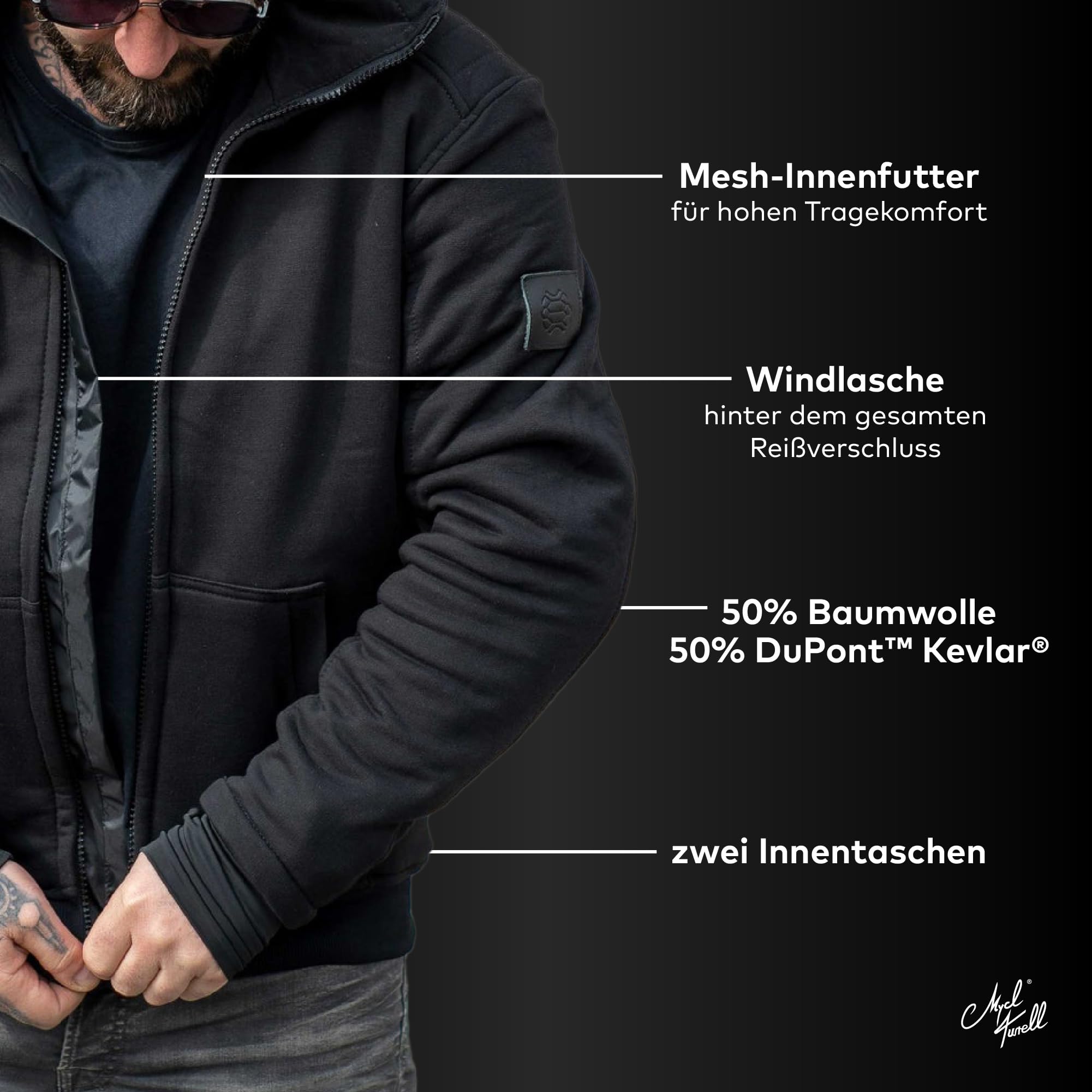 Motorrad-Hoodie Zipper - Motorradjacke Herren - CE Protektoren, DuPont™ Kevlar® Verstärkung, YKK-Zip, Motorrad Jacke Männer - Motorrad Hoodie - Biker Hoodie - Stylisch & Sicher