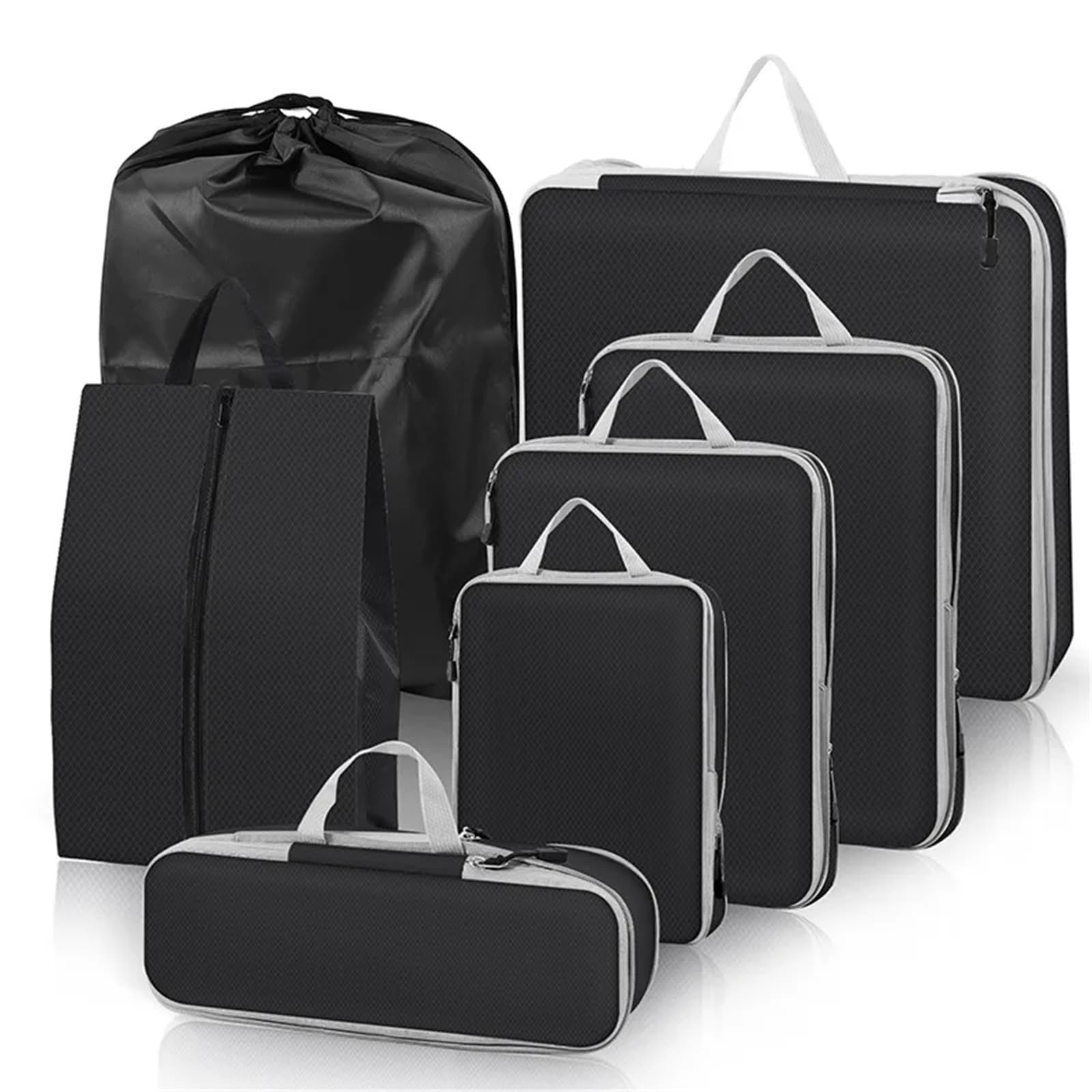 Set di 3-7 cubi compressi da viaggio con borsa per scarpe, bagaglio visivo, portatile e leggero, set da 5 pezzi, grigio