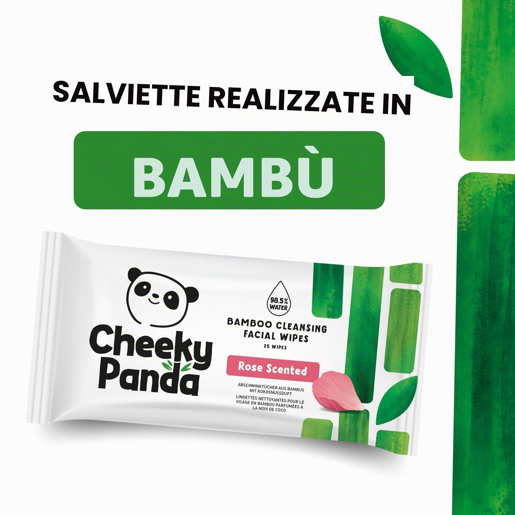 The Cheeky Panda Salviette Struccanti Profumate alla Rosa Vegano | 600 Pezzi | Fatto al 100% di bambù sostenibile | Formula e ingredienti naturali