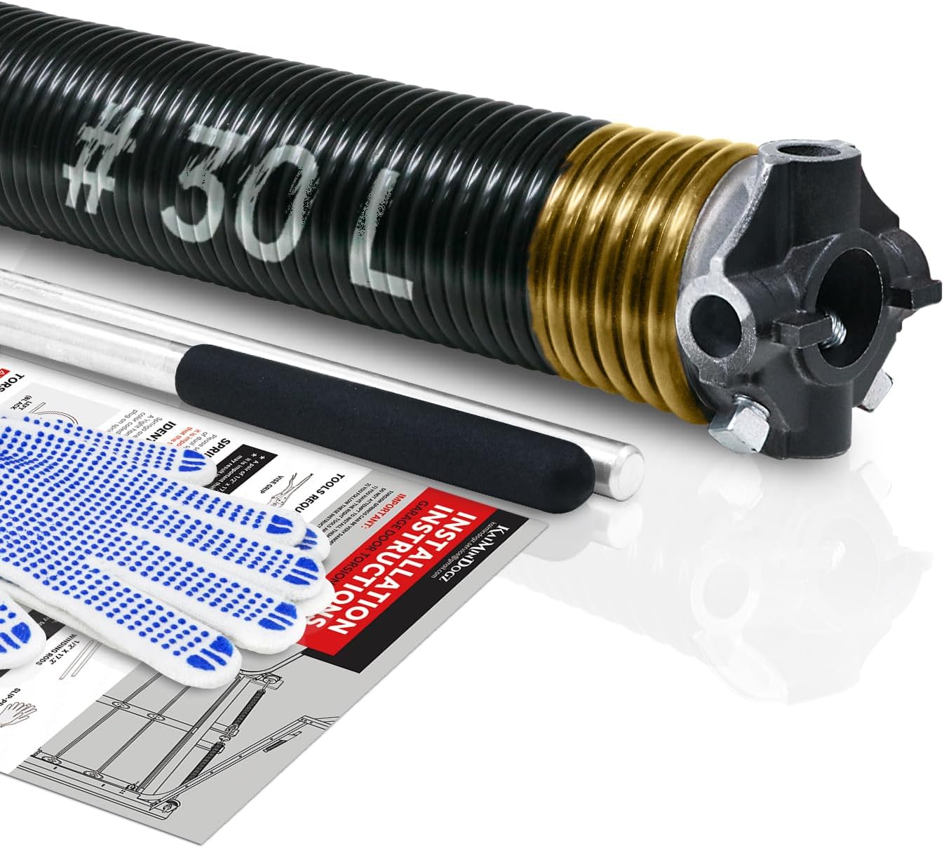 Left Hand Wind（Black Cone）2" Garage Door Torsion Spring with Non-Slip Winding Bars & Gloves, High Quality Electrophoresis Black Coated, for Replacement, MIN 16,000 Cycles (0.250x2''x30'')