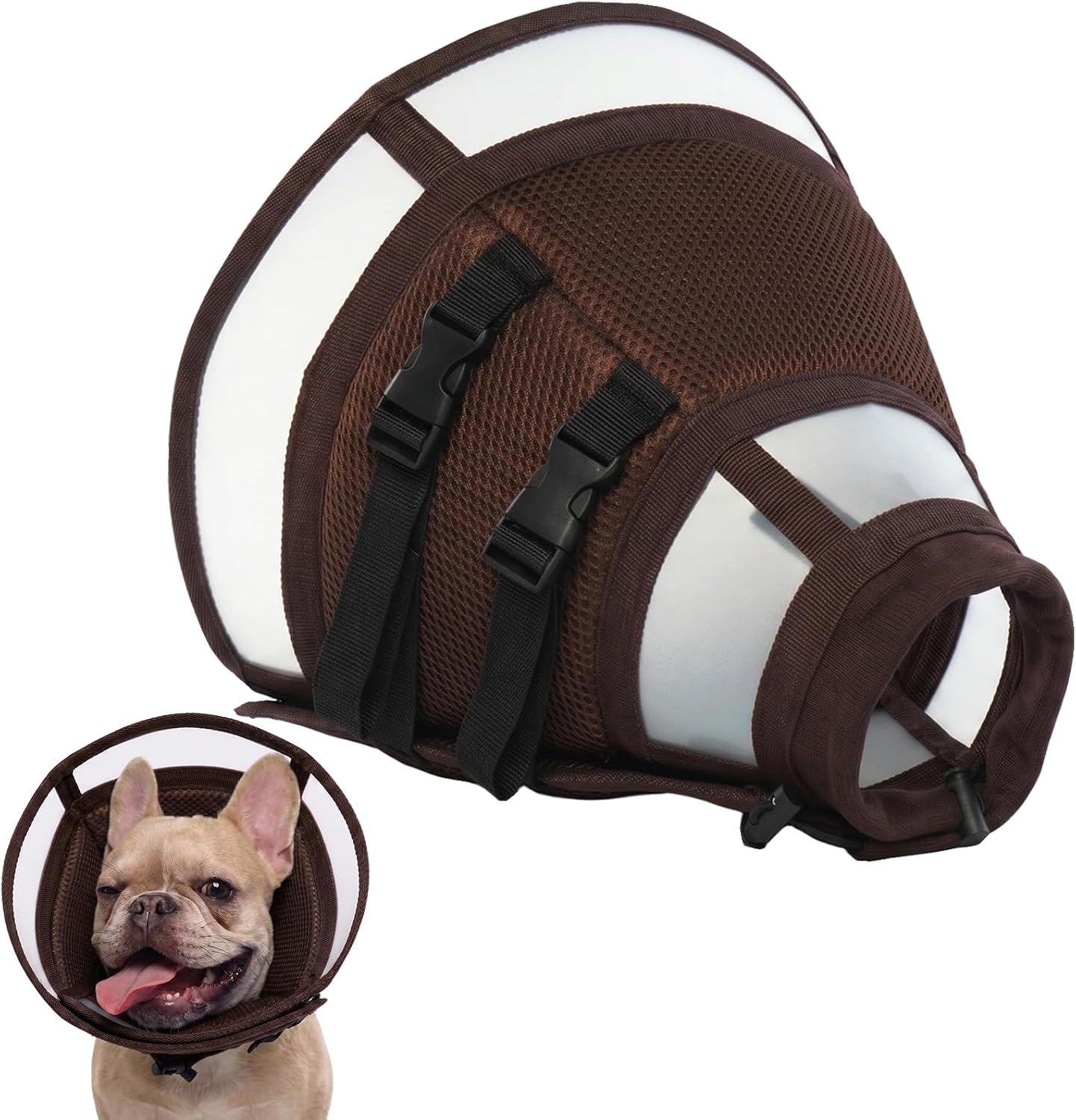 Soft Dog Cone Collar to Stop Licking After Surgery, Adjustable Clear Recovery Collar for Large Dogs, Washable E-Collar Alternative with Padded Neck for Spay & Neuter Recovery, Sleep & Eating, L, Brown