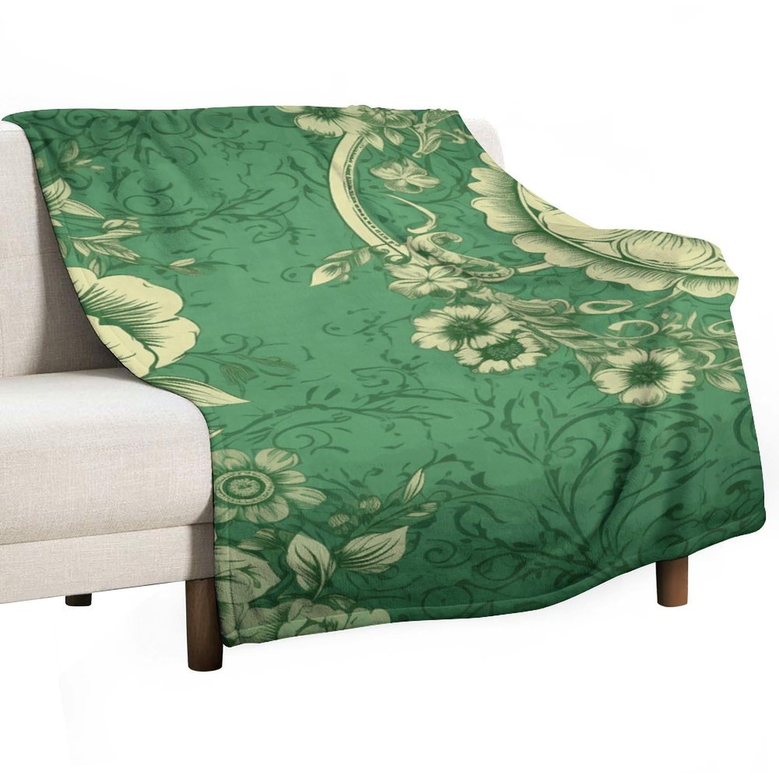 Couverture douce contre le froid imprimé floral vintage vert plaid canapé léger