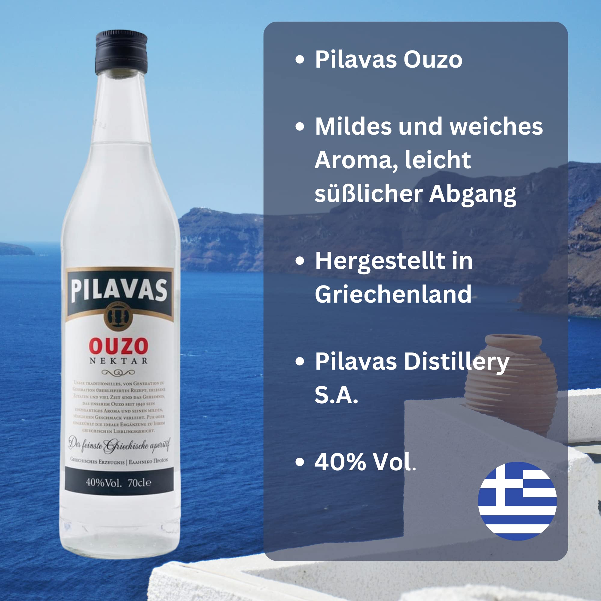 Ouzo Pilavas Nektar 12x 0,7l 40% Vol. | + 20ml Jassas Olivenöl