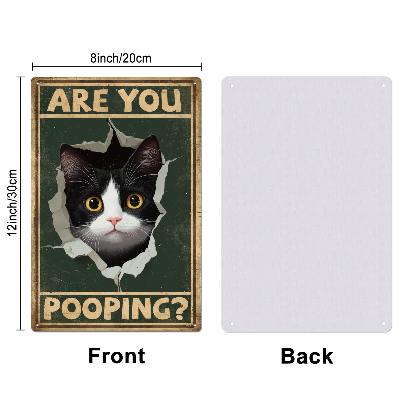 GLOBLELAND Hole Cat Metal Tin Sign 8x12in Vintage "Are You Pooping" Painting Tin Signs Wall Poster Plaque for Bathroom Cat Lover's Room Living Room Office - Image 2