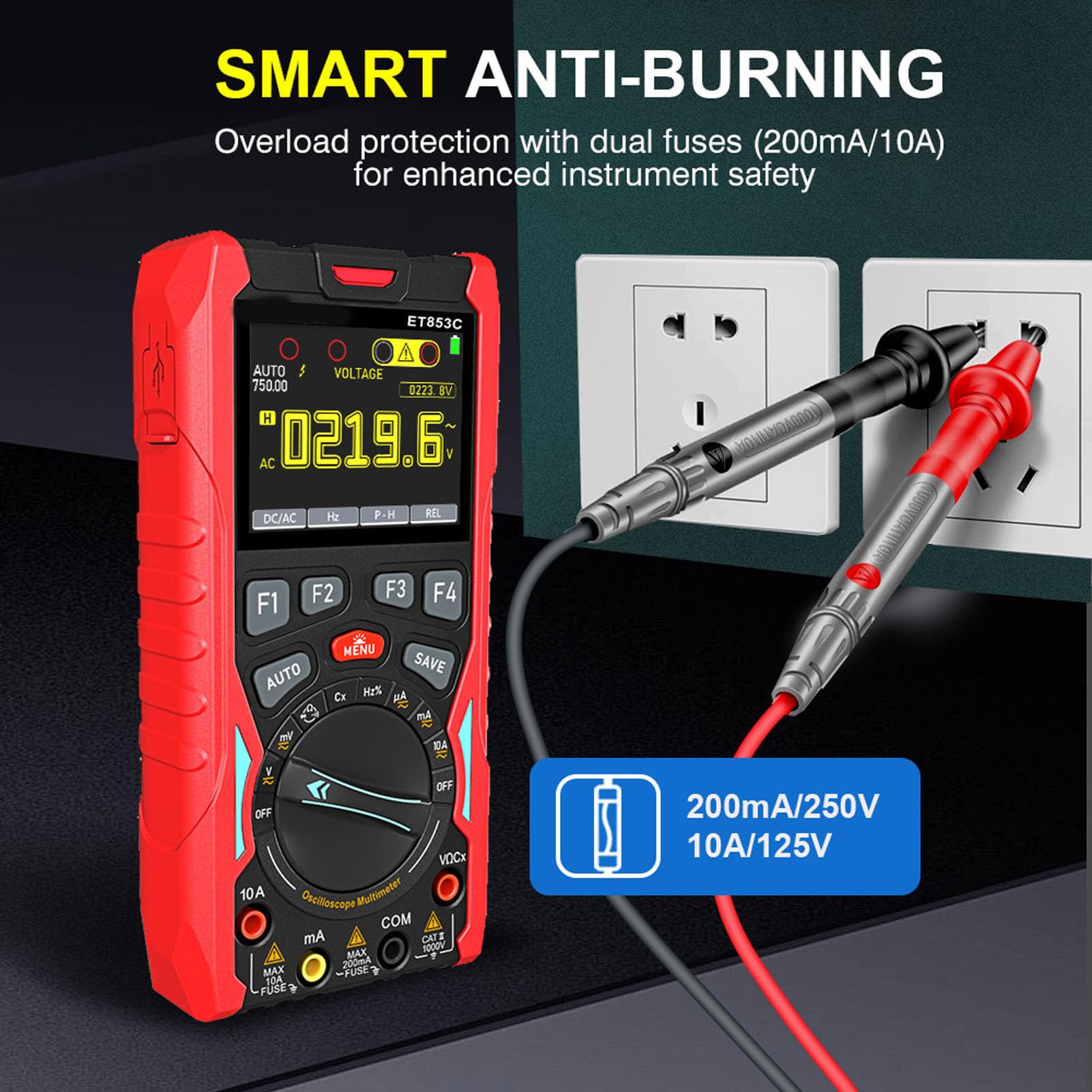 Akozon Multímetro de Osciloscopio Digital Multímetro 3in1 Generador de Mano 40MHz Ancho de Banda 200 Ms/s Tasa de Muestreo 20000 Recuentos para Pruebas de Laboratorio Electrónica