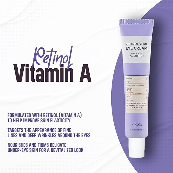 Esfolio Retinol Vitamin A Eye Cream, Daily Skin Care for Under Eye Area, Lightweight Moisturizing Formula, Korean Beauty Skincare (1.35 oz / 40 ml)