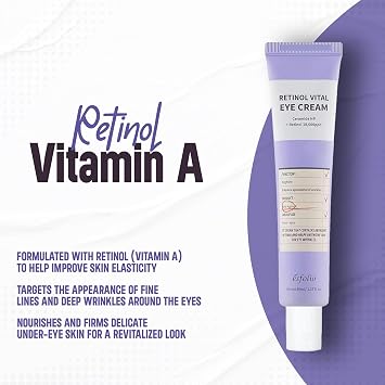 Esfolio Retinol Vitamin A Eye Cream, Daily Skin Care for Under Eye Area, Lightweight Moisturizing Formula, Korean Beauty Skincare (1.35 oz / 40 ml)