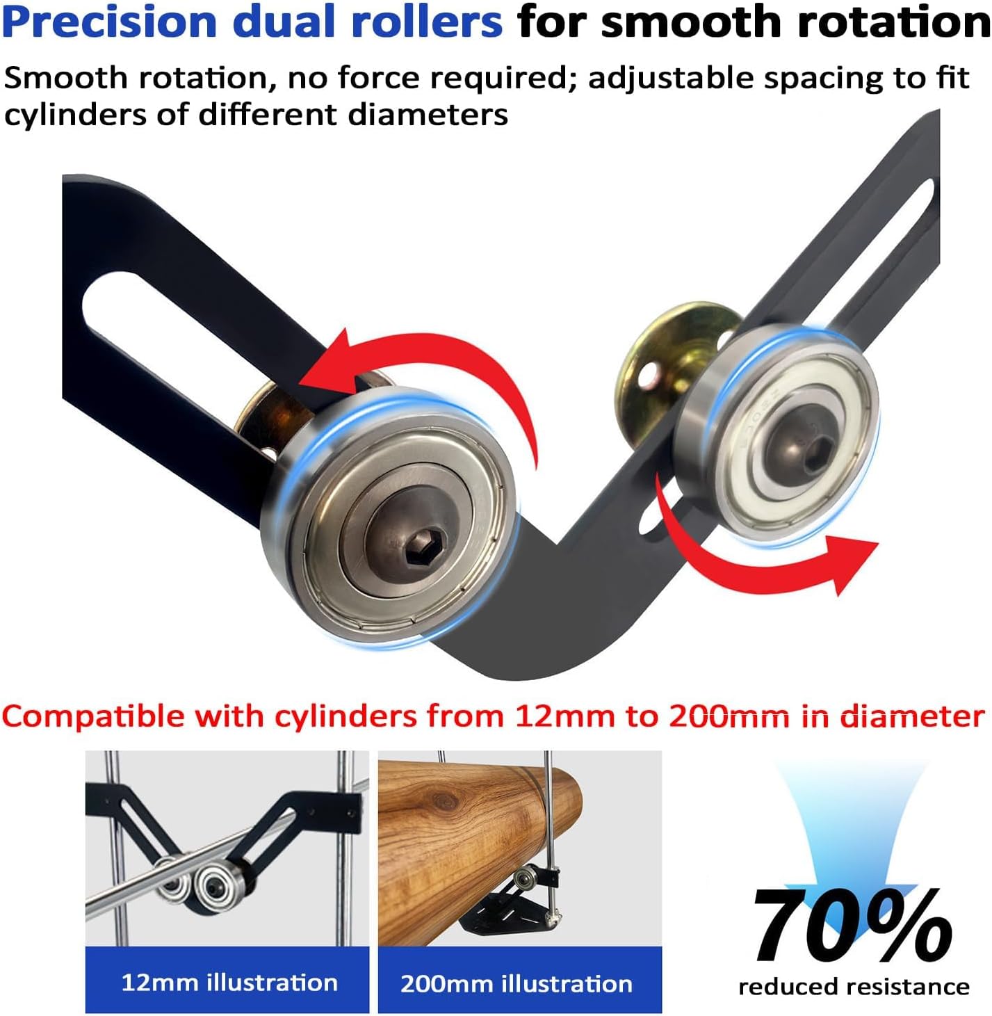 2PCS Adjustable Cutting Machine Support Frame, V-Shaped Support Frame, Double Roller/Height Adjustable, Load Capacity 100kg, for Cylinders with Diameters of 12~200mm, for Woodworking