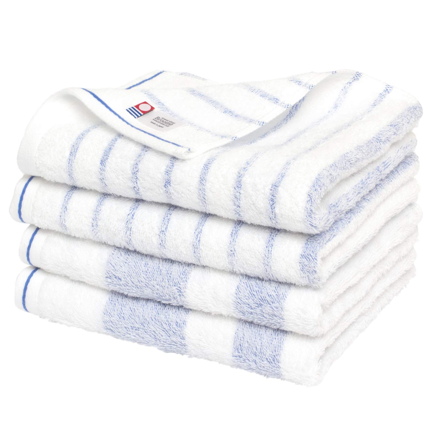 Imabari Face Towel Set of 4 Natural Border Stripe Cotton 13x31in Japan