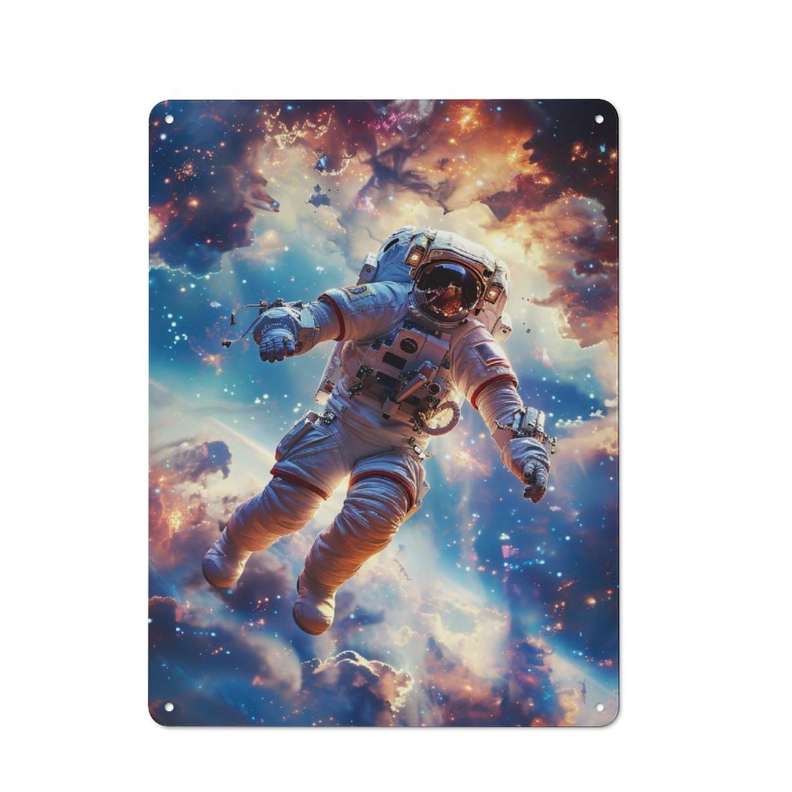 Junmoney Style Astronaut In Nebula Rustic Metal Wall Decor 40X30cm, Garden Room Metal Sign For Patio Bar, Workshop, Shed Or Kitchen
