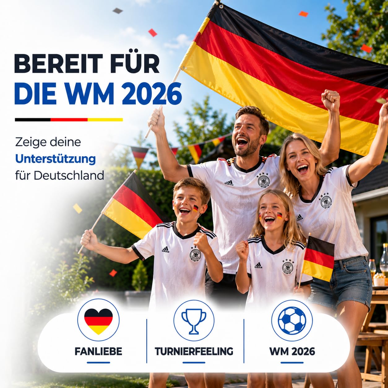 Banderas de Alemania (150 x 90 cm) en negro, rojo y oro, con ojales para colgar, ideal para la Copa del Mundo 2026, incluye 1 planificador de partidos A3.
