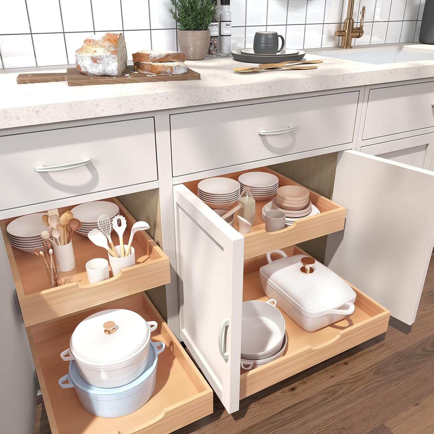 Pull Out Drawers for Kitchen Cabinets, Pull Out Cabinet Organizer, Fully Assembled Wood Cabinet Pull Out Drawer, Fast and Easy DIY Installation, 11”W x 21”D - Image 2