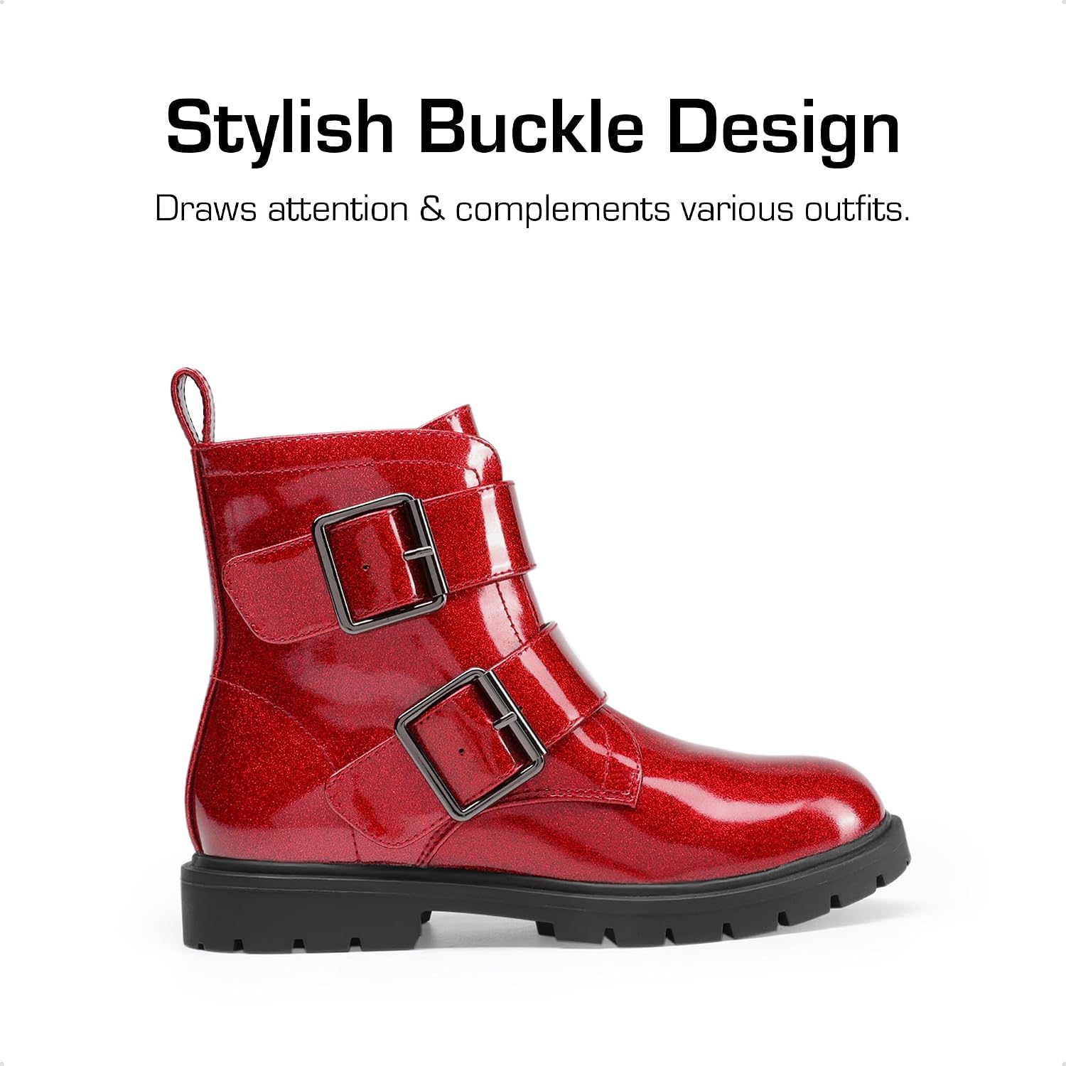 DREAM PAIRS Girls Combat Ankle Buckles Boots Shoes image 2