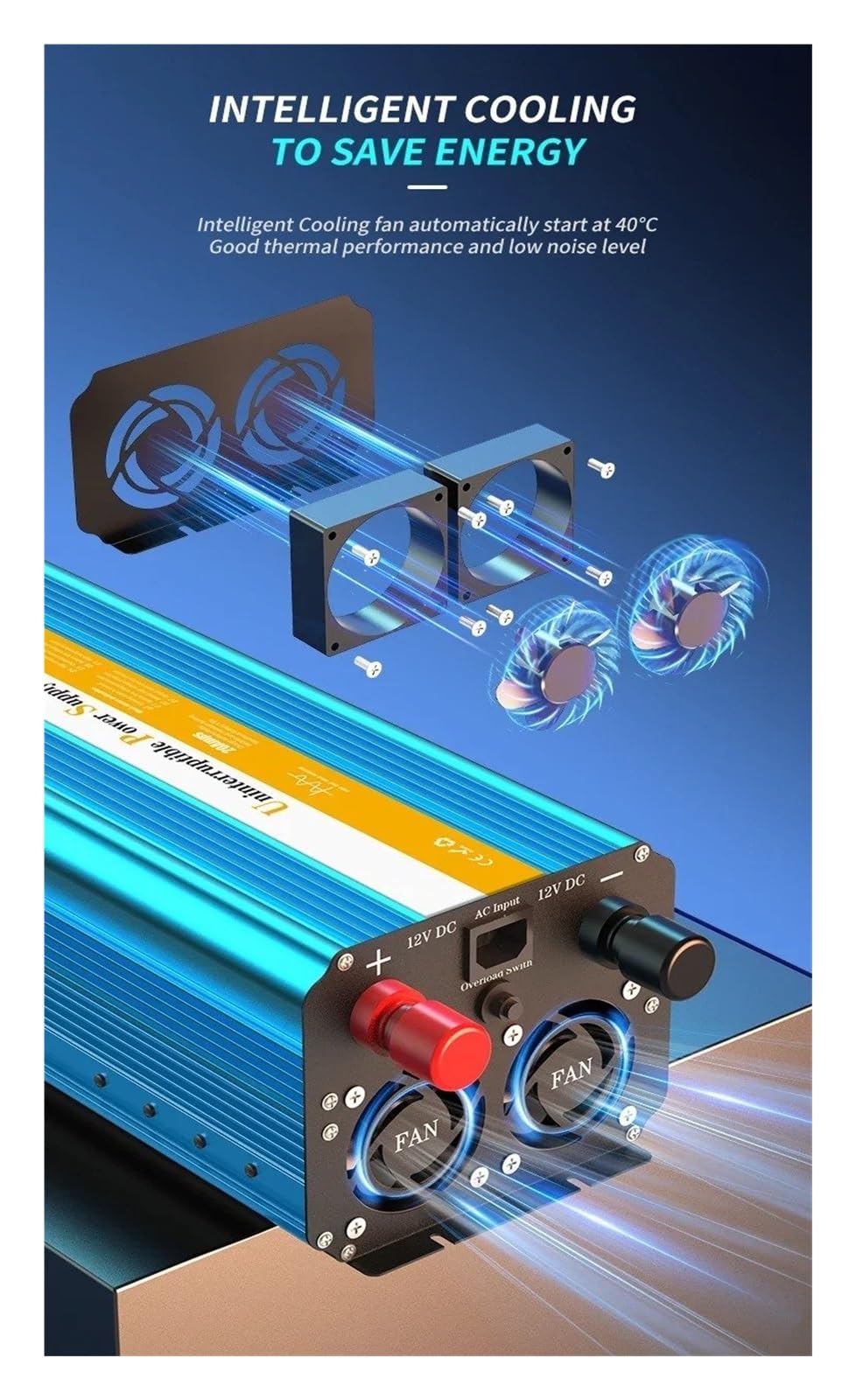 Inversor Corriente para Coche UPS 3000W 4000W 6000W 8000W CC 12V 24V A CA 220V Transformador Onda Sinusoidal Pura Batería Respaldo Portátil(220V(60HZ),1500W 3000W)