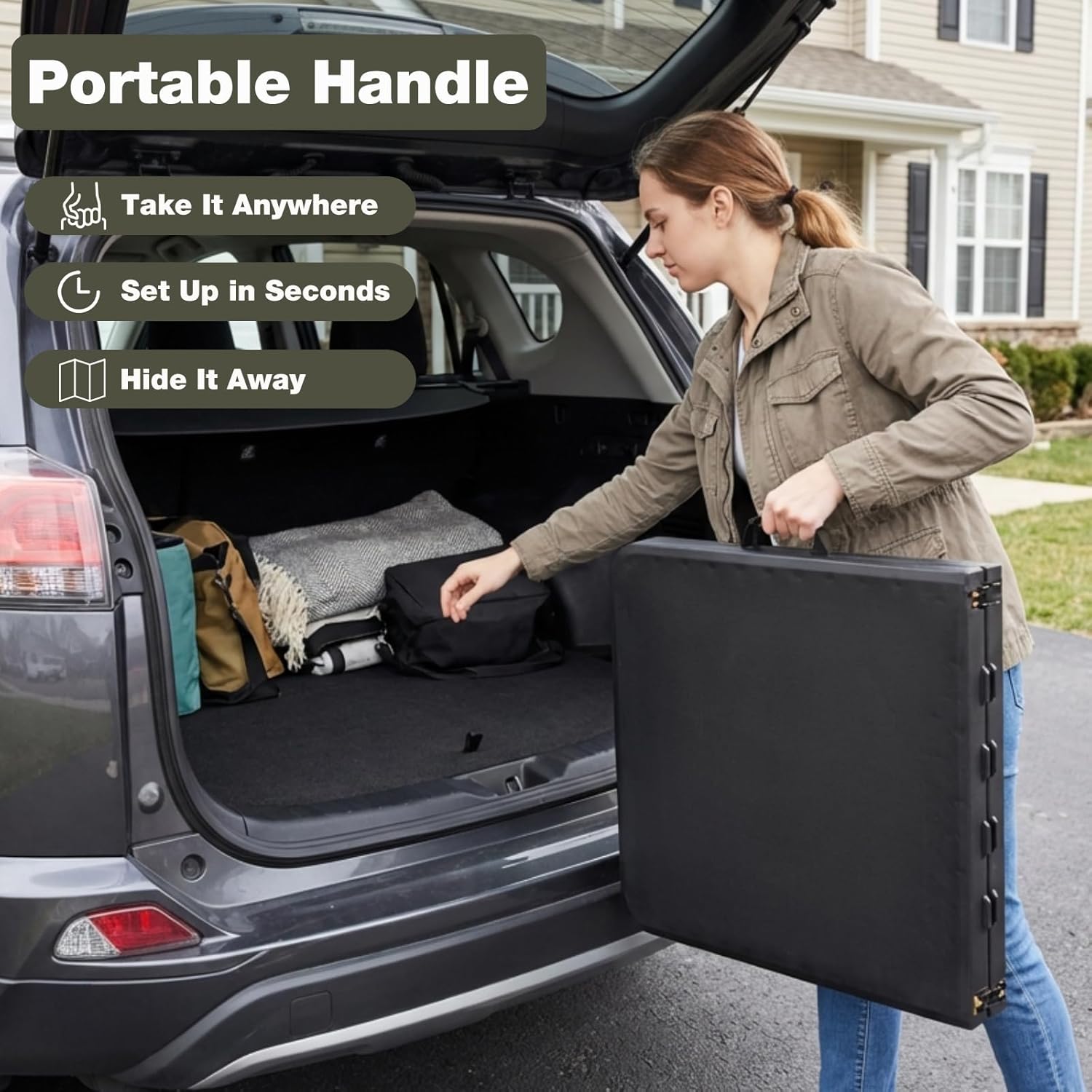 4ft Folding Table with Adjustable Height, 3-Level Foldable Table with HDPE Top & Steel Legs, Portable 4 Foot Folding Table for Picnic, Party, Craft, Indoor Outdoor Use, Black