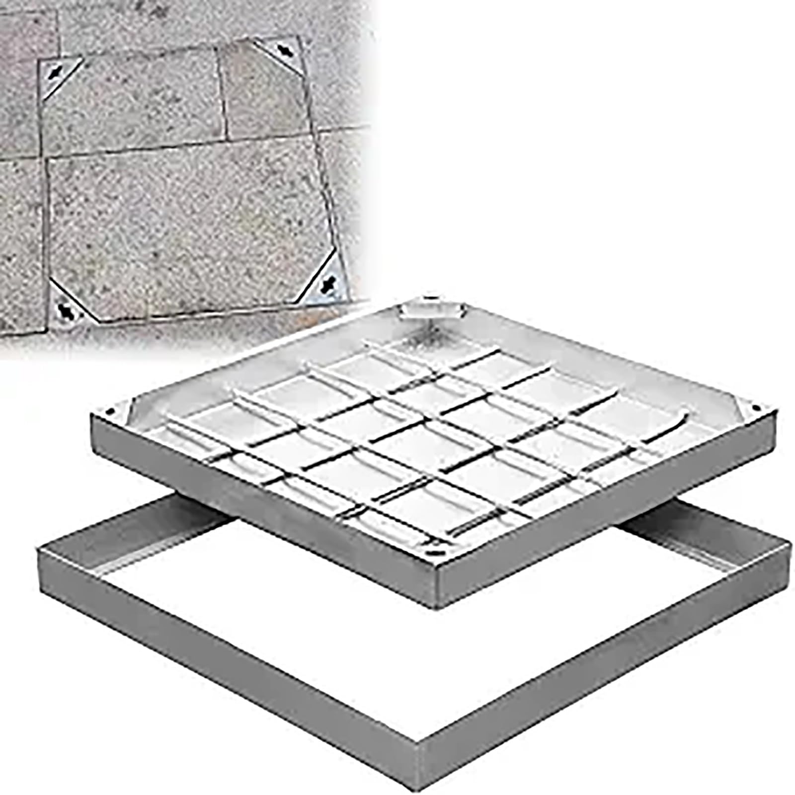 SZITW Stainless Steel Square Manhole Cover & Frame, Invisible Septic Tank Lid for Driveway, Metal Inspection Access Cover, 80x80x8cm (31.4x31.4x3.14in)