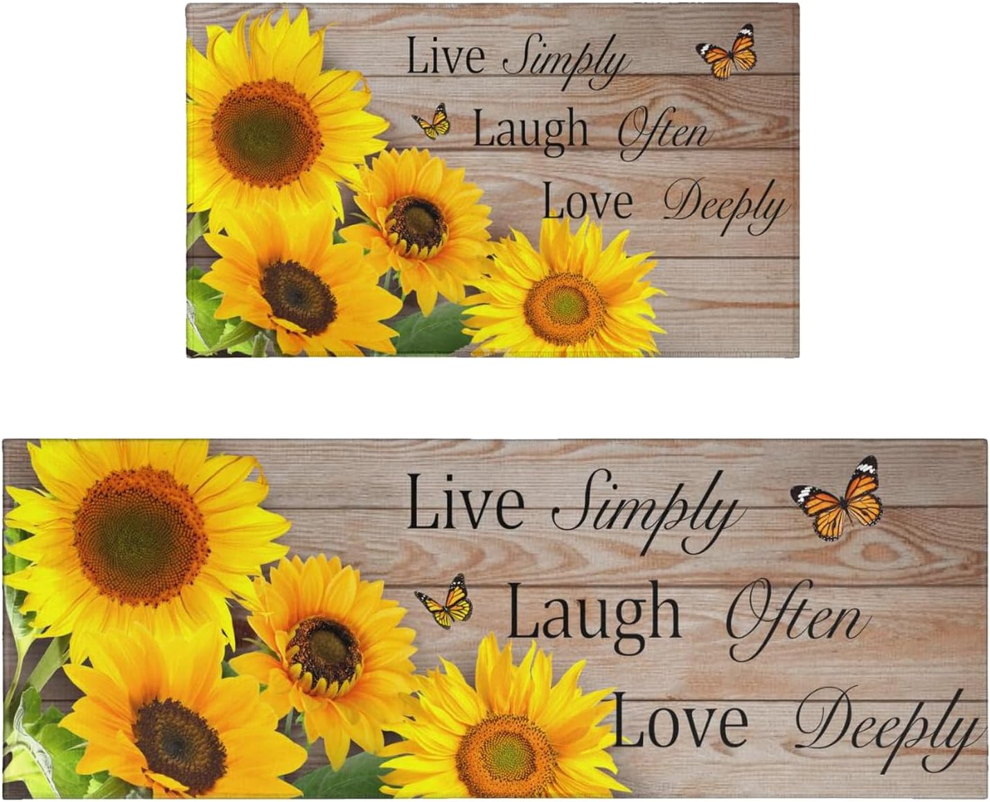 Sunflower Kitchen Rugs Set of 2, Farmhouse Kitchen Mats Non-Slip Washable, Sunflower Kitchen Decor Floor Mats for Kitchen Sink Laundry Room, 17x30+17x47 Inch Yellow