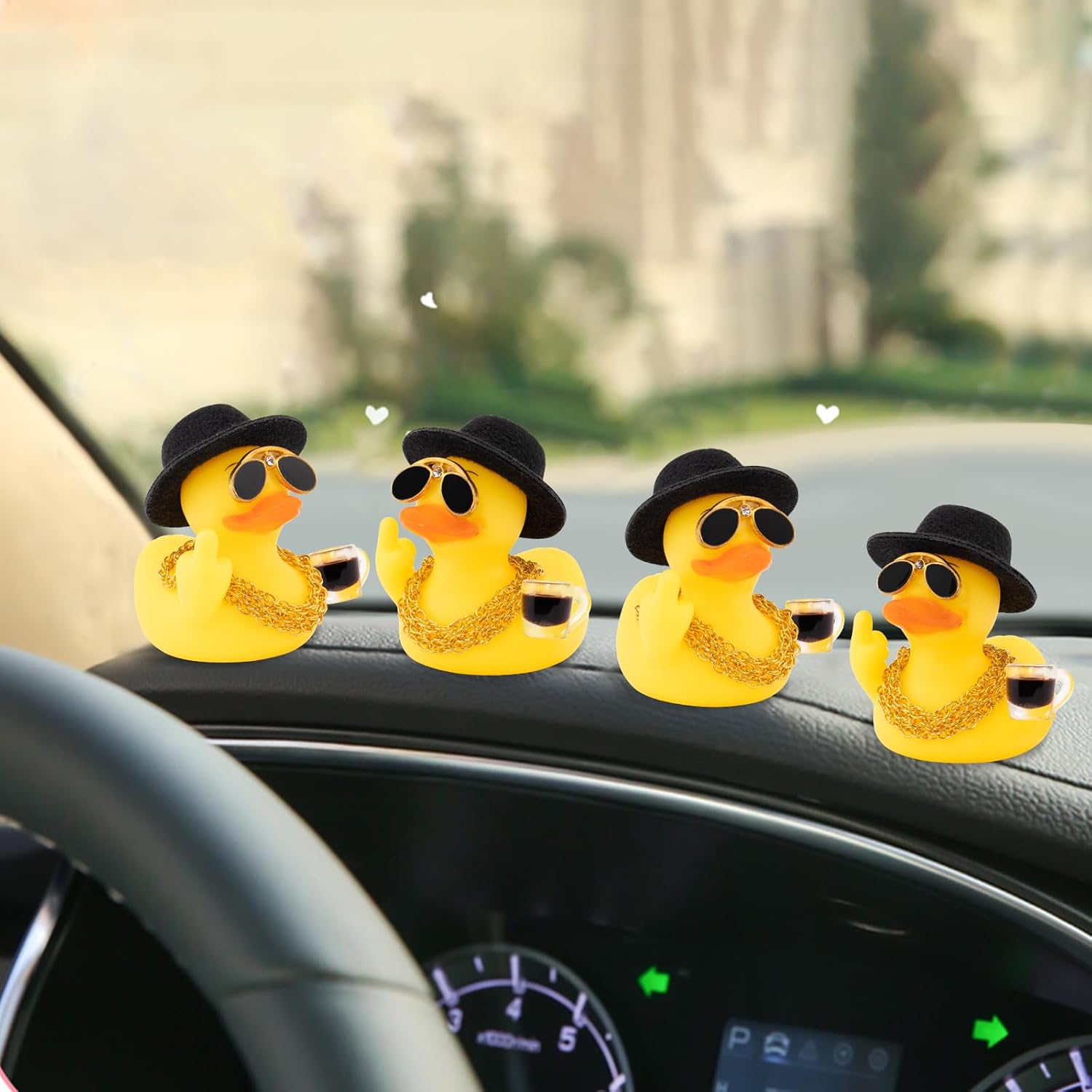 wonuu Rubber Duck Car Ornament Funny Office Gifts Duck Car Dashboard Decorations Quirky Decor Coffee Cup (M-Finger)