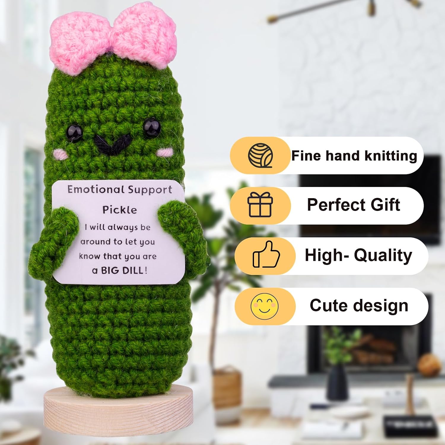 Funny Emotional Support Cucumber with Positive Card, Cute Knitted Crochet Cucumber Doll Toy for Parties, Christmas Decorations, and Encouragement and Room Decoration image 4