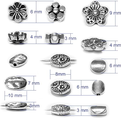 Miniatura 2 de Cuentas planas, cuentas espaciadoras de plata para hacer joyas, cuentas de joyería para pulseras, cuentas de flores y surtidos de cuentas, cuentas
