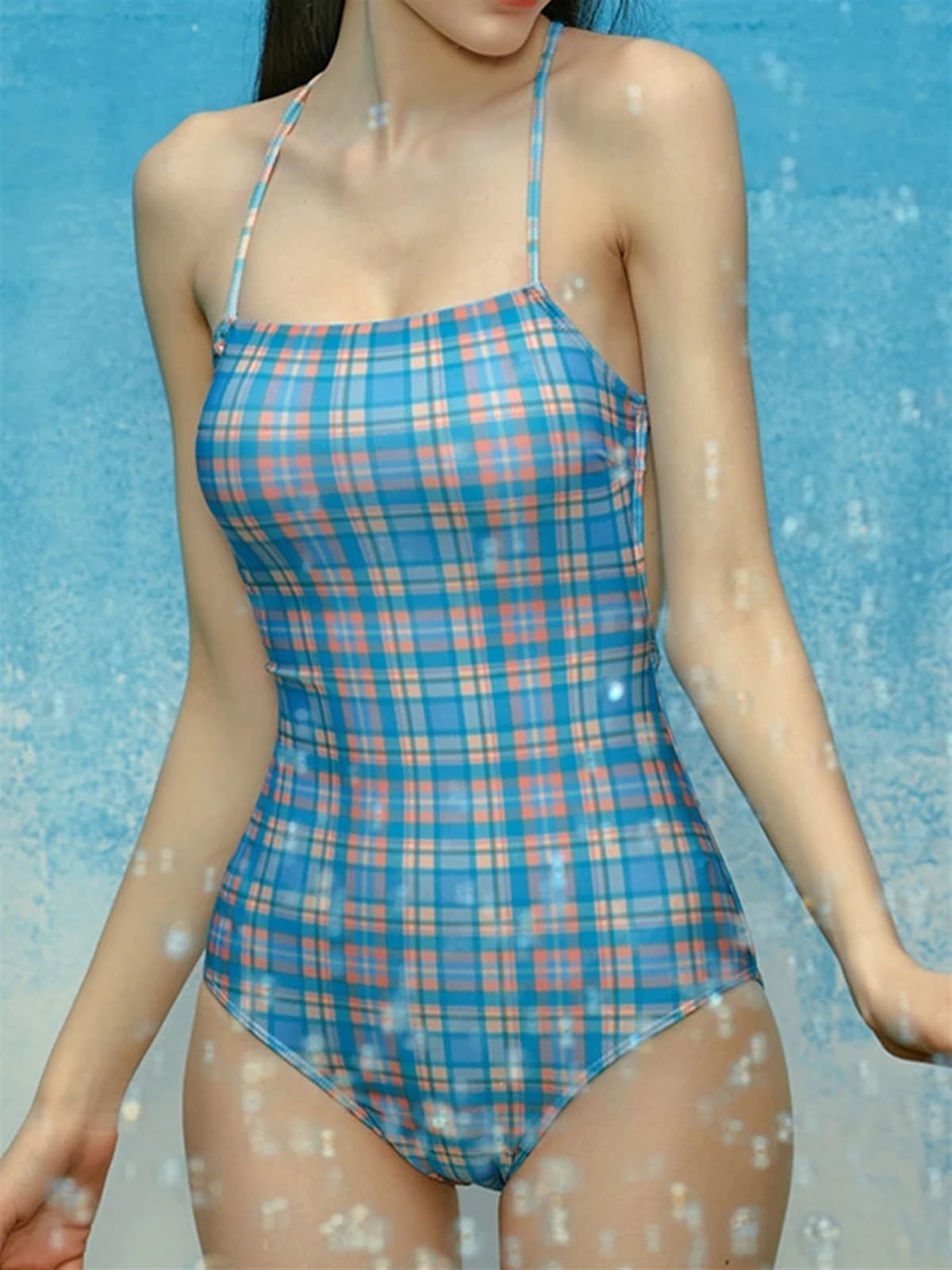 Maillot De Bain Femme 1 Pieces Version Treillis Cordon Maillot de Bain Une pièce Maillots de Bain Femmes Natation Dos Nu Body été Maillots de Bain pour L'ExtéRieur(S1Picture Color,XL)