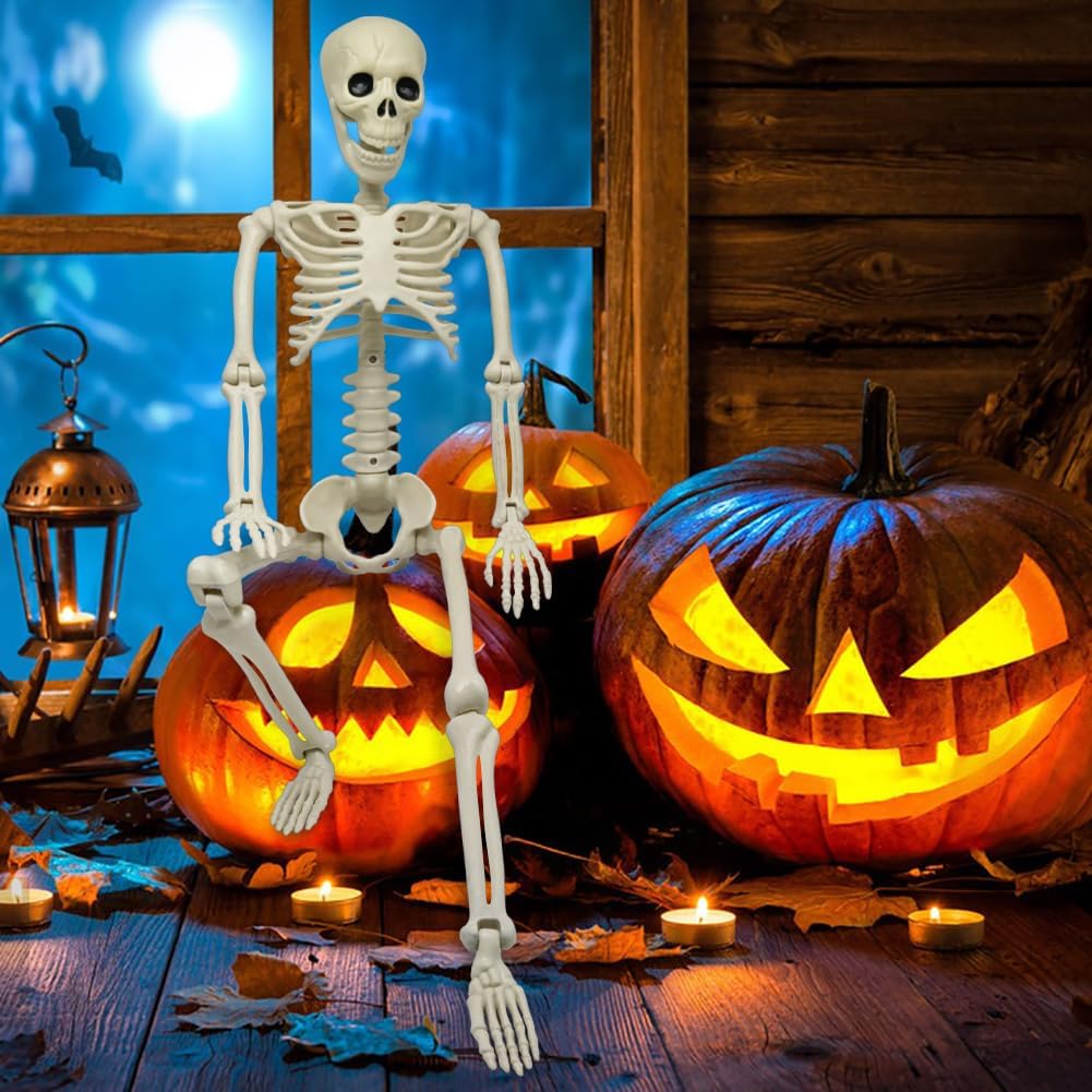 CAMIRUS Esqueleto de Halloween de 3 pies, esqueleto de Halloween de cuerpo completo de 36 pulgadas con articulaciones articulables móviles, accesorio de huesos humanos realistas de plástico para
