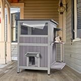Aivituvin Outdoor Feral Cat House 2-Story Cat Cottage Kitten Shelter with Window