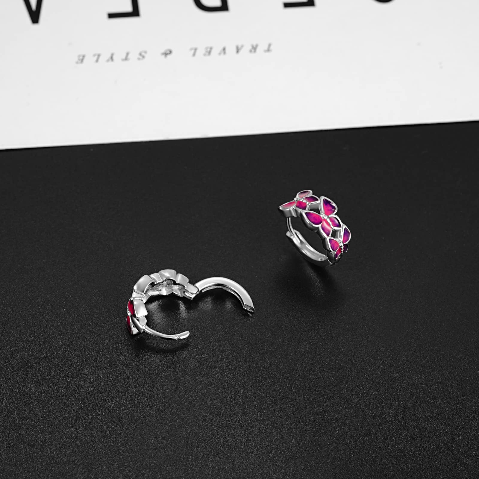 Pendientes de aro de mariposa de plata de ley 925, multicolor, pequeños pendientes de mariposa hipoalergenicos, regalo de cumpleaños para mujeres y niñas