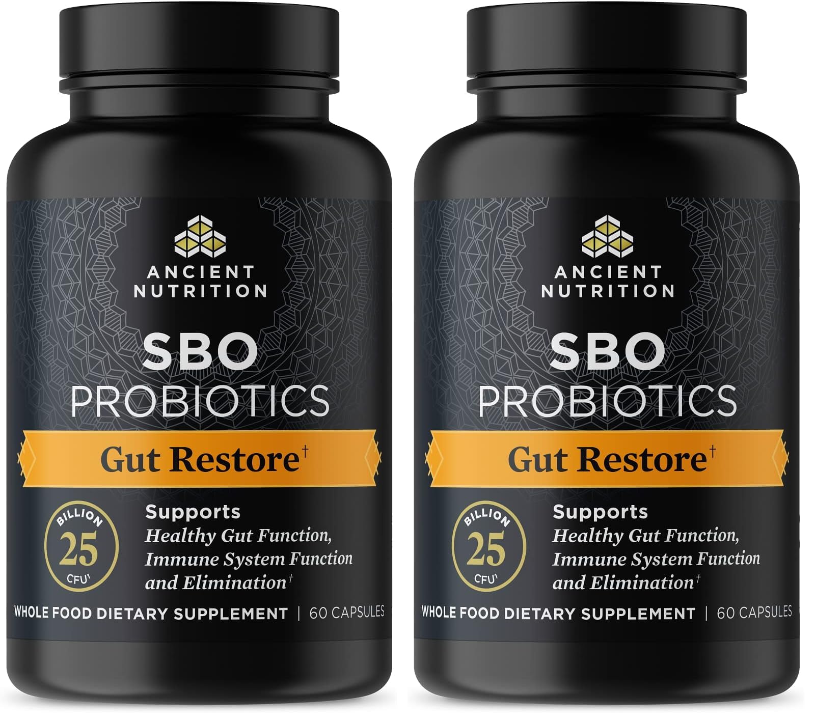 Ancient Nutrition Probiotics, SBO Probiotics Gut Restore 60 Ct, Promotes Gut Health, Digestive and Immune Support, Gluten Free, Ancient Superfoods Blend, 25 Billion CFUs* Per Serving (Pack of 2) Gut Restore 60 Count (Pack of 2)