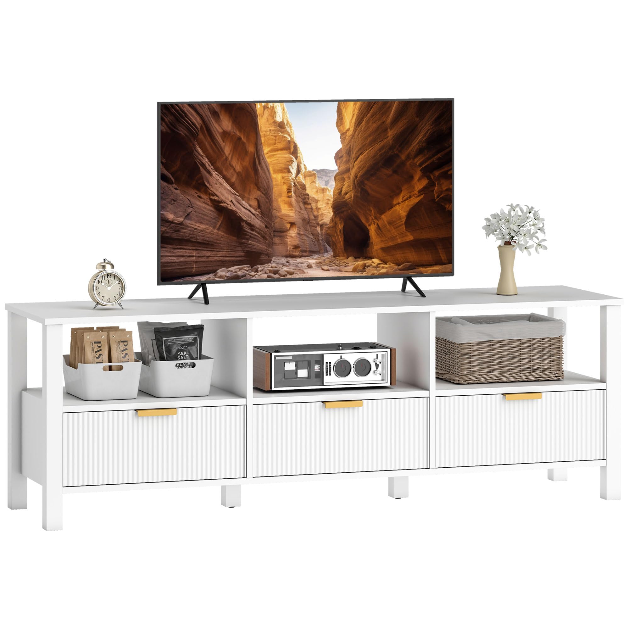 scaffale tv adattabile con cassetti e mensole bianco moderno