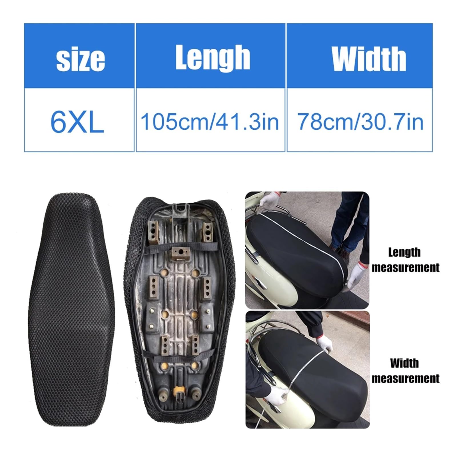 Coprisedili per moto Mesh 3D Traspirante Antiscivolo per Coprisedili per Moto, Ciclomotori e per Scooter S–6XL(6XL)