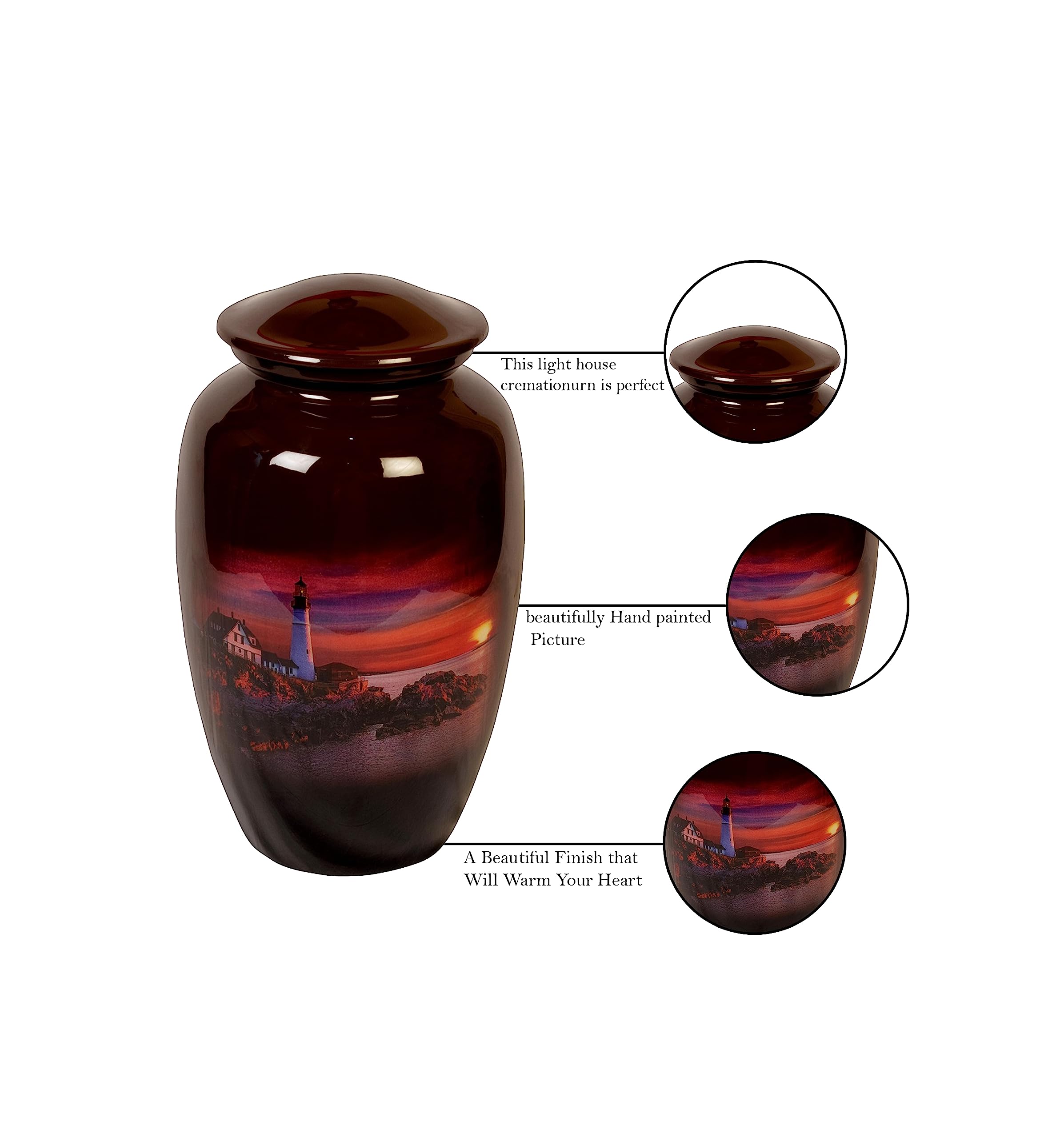 Generic Loving Memories, Urna funeraria a forma di faro, urna funebre per ceneri umane, per ricordare la persona amata persa, per adulti, vaso funerario, colore marrone (Sk004